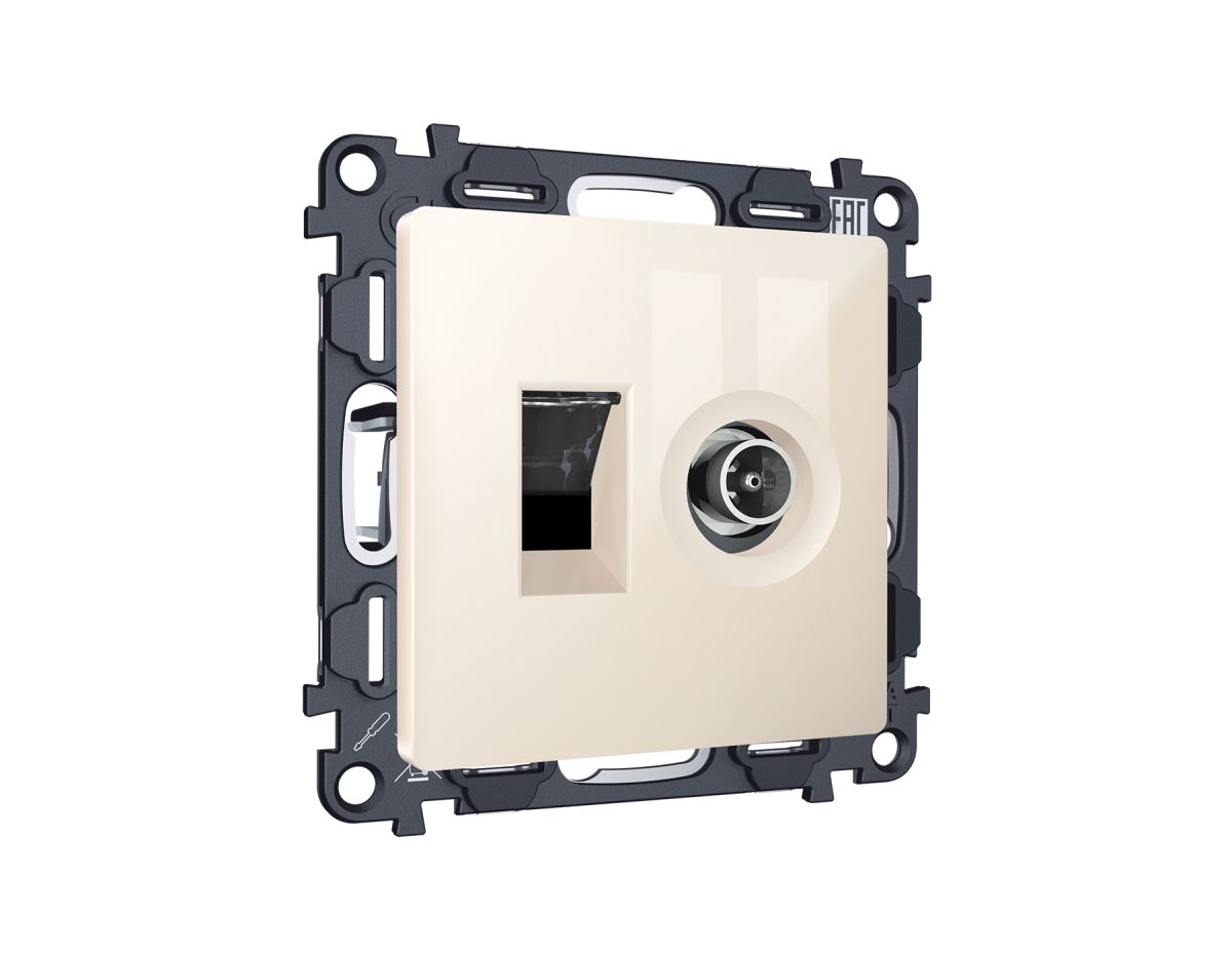 Комплект механизма розетки компьютерной + TV оконечной RJ-45 с автоматической защитной шторкой Alfa Бежевый глянец Ambrella Volt MA312510 (AP3125, VM195) в #REGION_NAME_DECLINE_PP#