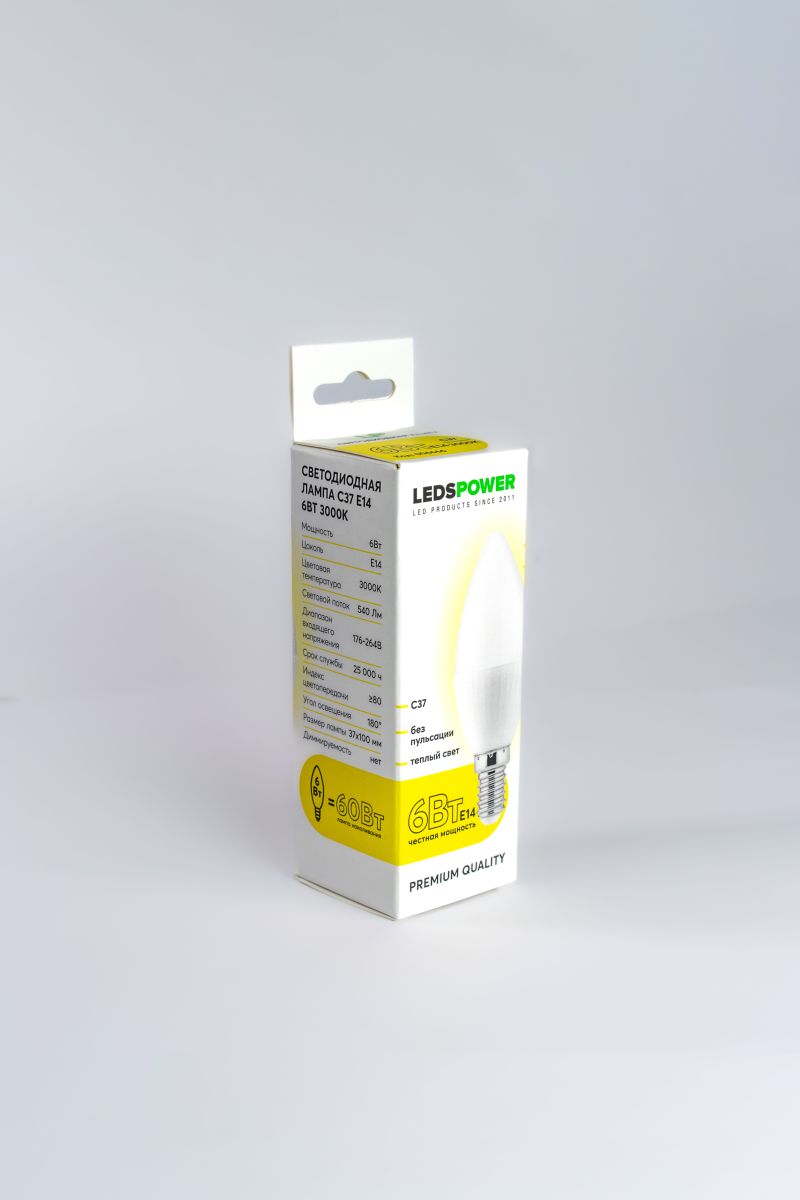 Светодиодная лампа LEDS POWER C37 E14 6Вт 3000К 006666 в Санкт-Петербурге