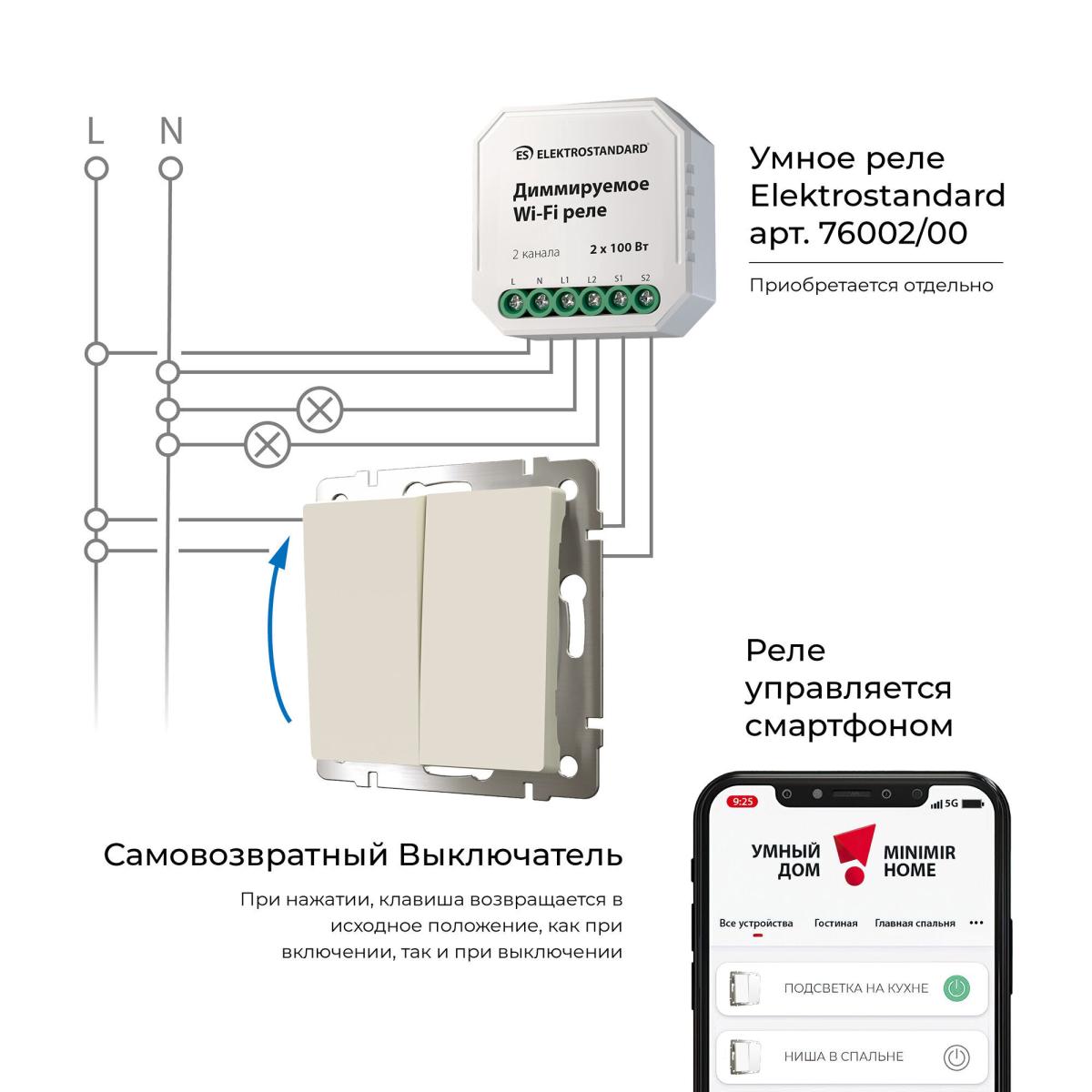 Выключатель двухклавишный с самовозвратом Werkel 4690389192326 W1122403 a062573 в Санкт-Петербурге