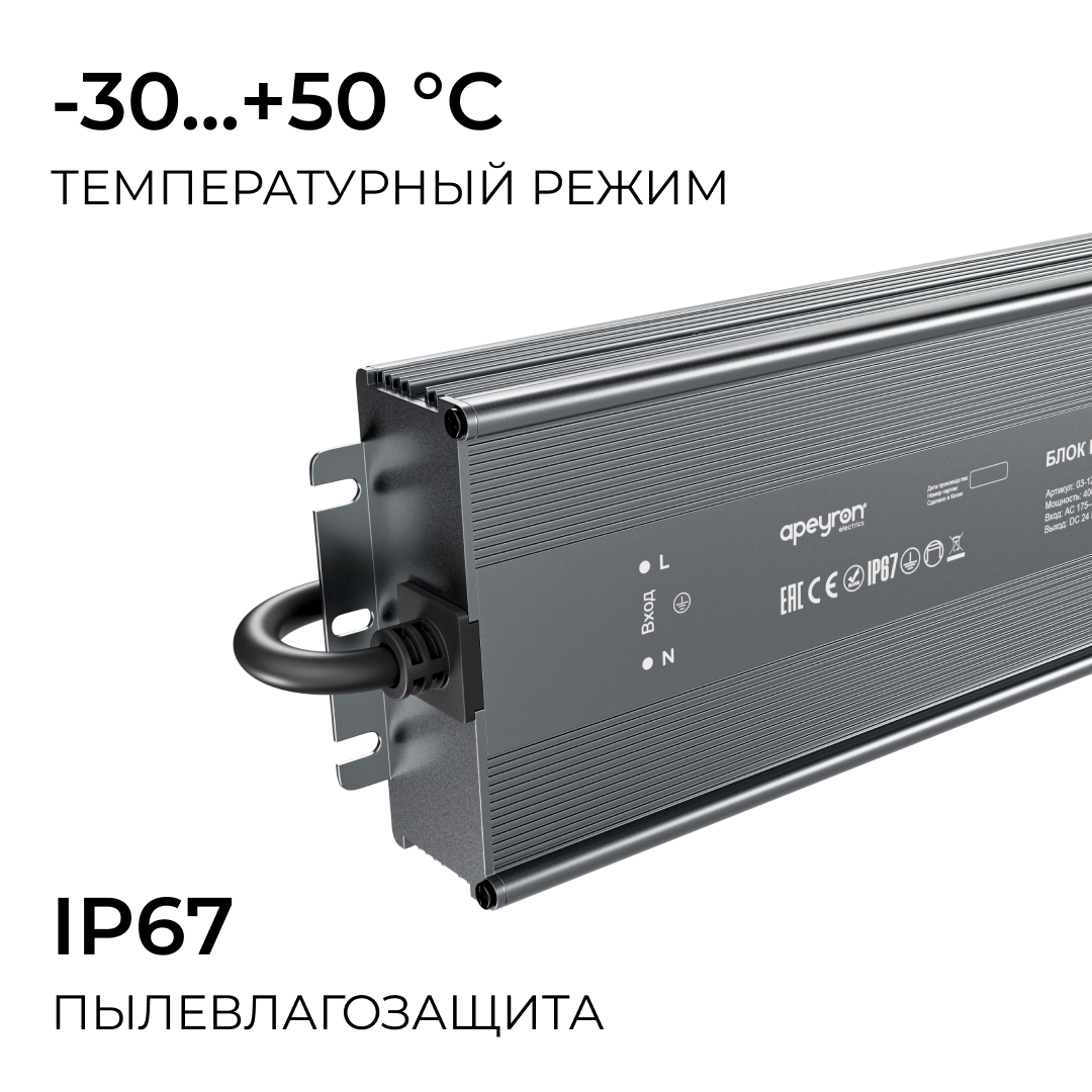 Блок питания Apeyron 24В 400Вт 175-265В 16,6А IP67 03-125 в Санкт-Петербурге