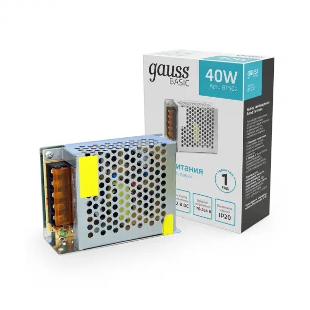 Блок питания Gauss Basic 40Вт DC12В IP20 BT502 в Санкт-Петербурге