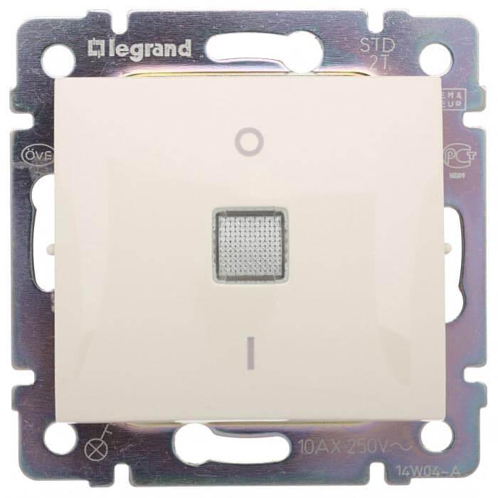 Переключатель одноклавишный двухполюсный Legrand Valena 10A 250V с подсветкой слоновая кость 774349 в Санкт-Петербурге