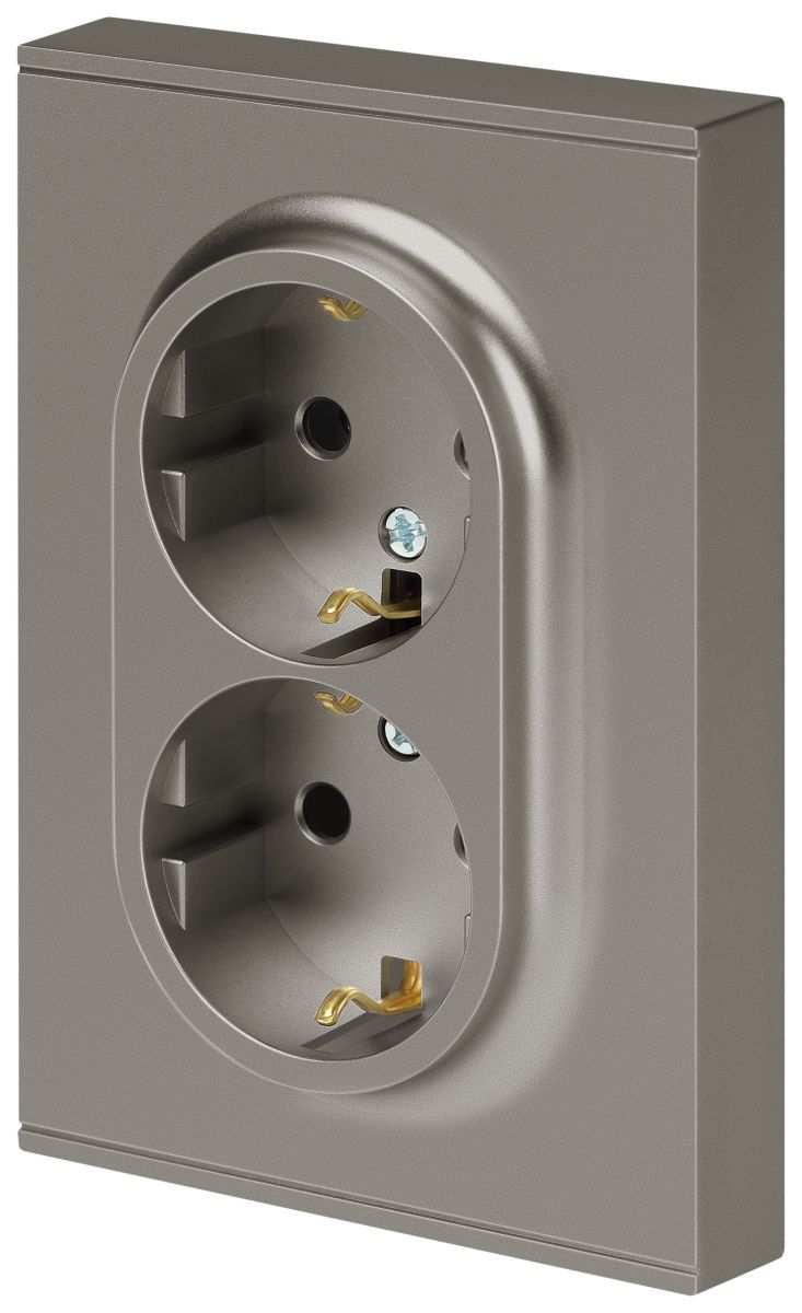 Розетка Эра Arktik 16-2105-07 двойная с заземлением 2X2P+E Schuko со шторками 16А-250В титан Б0070460 в Санкт-Петербурге