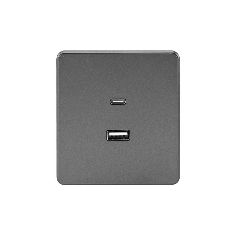 Розетка ROUND USB-A+Type-C 3А с функцией быстрой зарядки титан KRANZ KR-78-0734-2 в #REGION_NAME_DECLINE_PP#