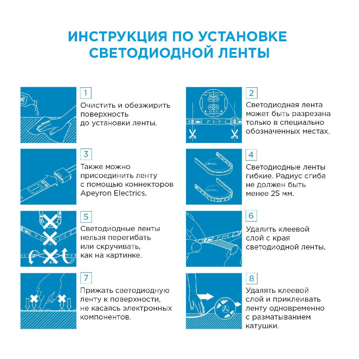 Светодиодная лента Apeyron 24В ПРО 42Вт/м smd2835 240д/м IP20 4200Лм/м 5м 6500К 00-307 в Санкт-Петербурге