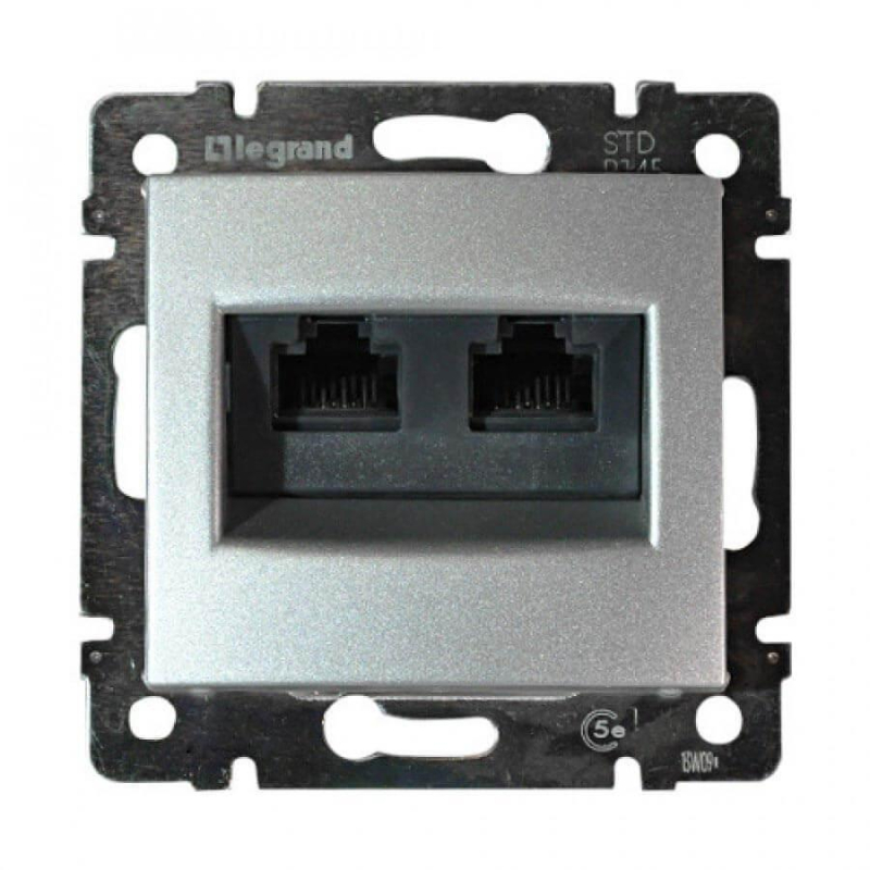 Розетка компьютерная 2хRJ45 Legrand Valena 5e кат UTP с захватами алюминий 770231 в Санкт-Петербурге