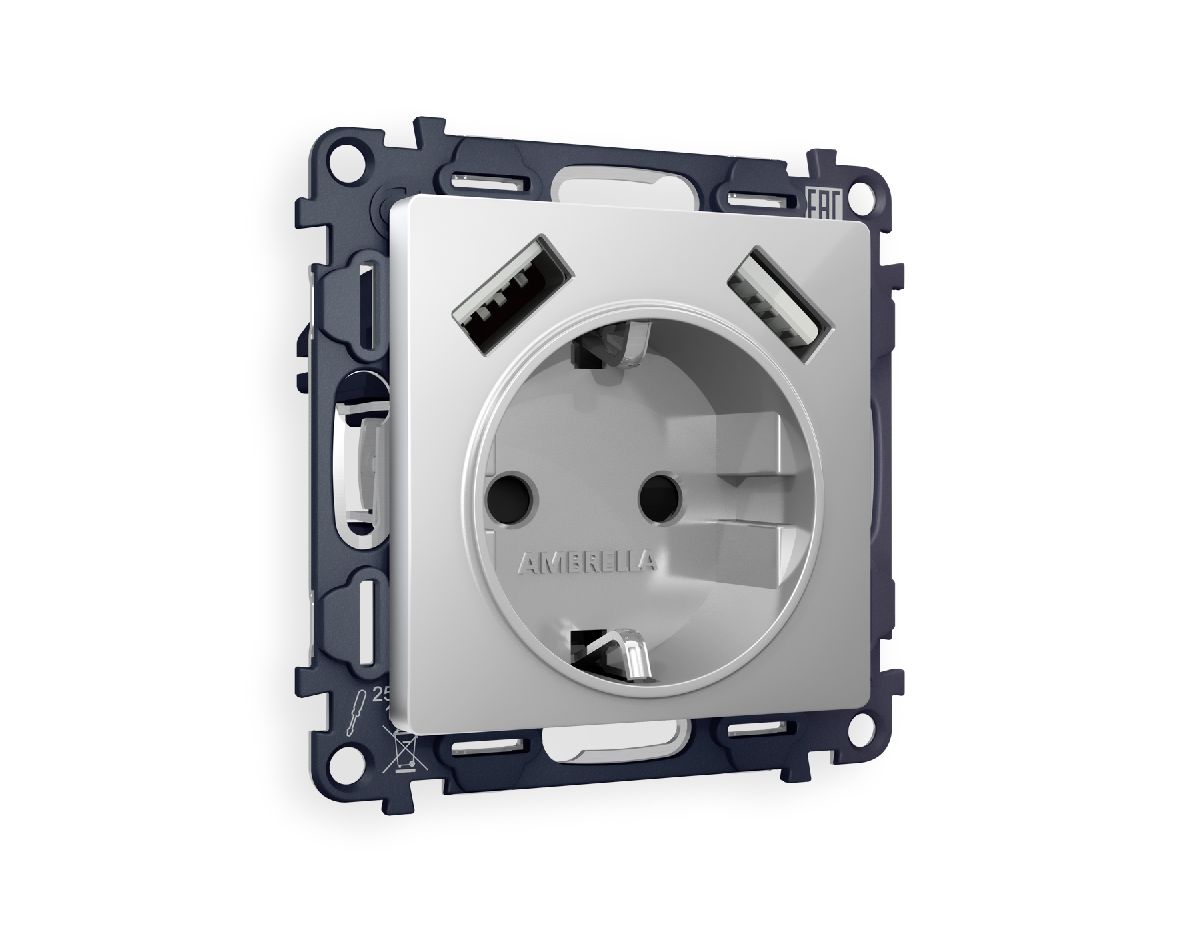 Комплект механизма розетки 2USB A+A 18W (быстрая зарядка) с/з Ambrella Volt Alfa MA409010 в Санкт-Петербурге