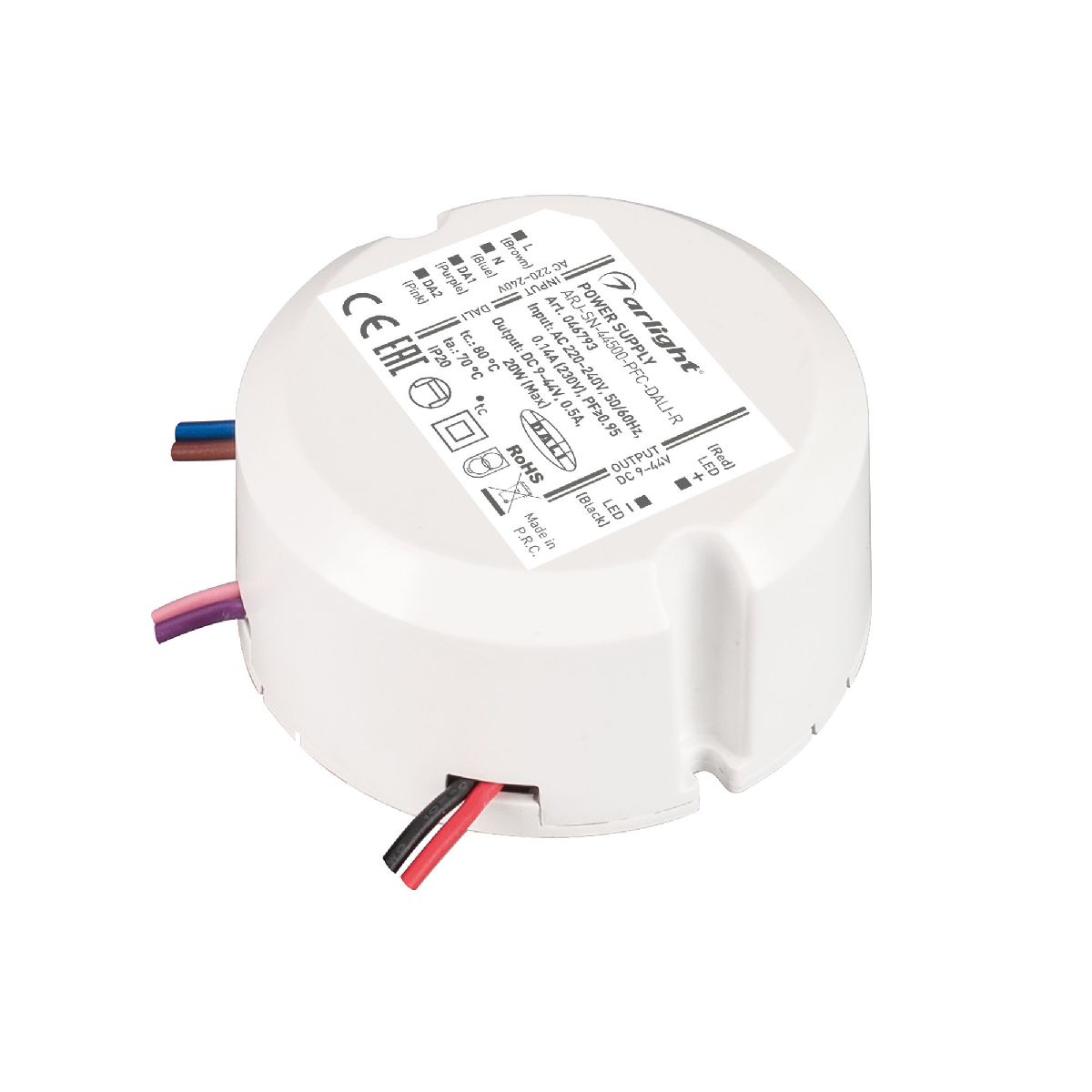 Блок питания Arlight ARJ-SN-44500-PFC-DALI-R (20W, 9-40V, 0.5A) 046793 в Санкт-Петербурге