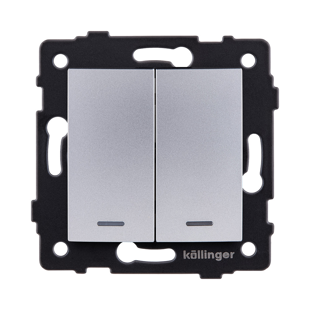 Выключатель 2-клавишный проходной 10А/250В с LED подсветкой, изогнутый, серый Kollinger REA-R-010GY для Aspekt, Eleganz, Reflex в Санкт-Петербурге