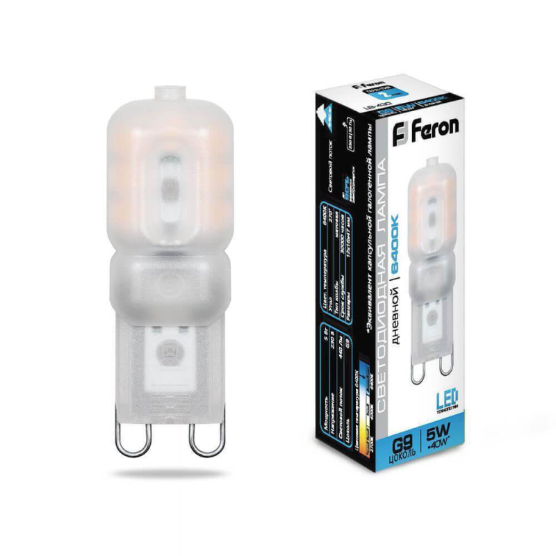 Лампа светодиодная Feron G9 5W 6400K Прямосторонняя Матовая LB-430 25638 в Санкт-Петербурге