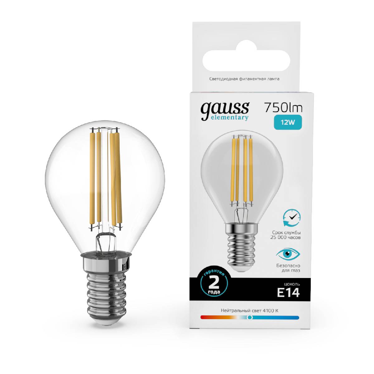 Лампа светодиодная Gauss Filament Elementary E14 12W 4100K 52122 в Санкт-Петербурге