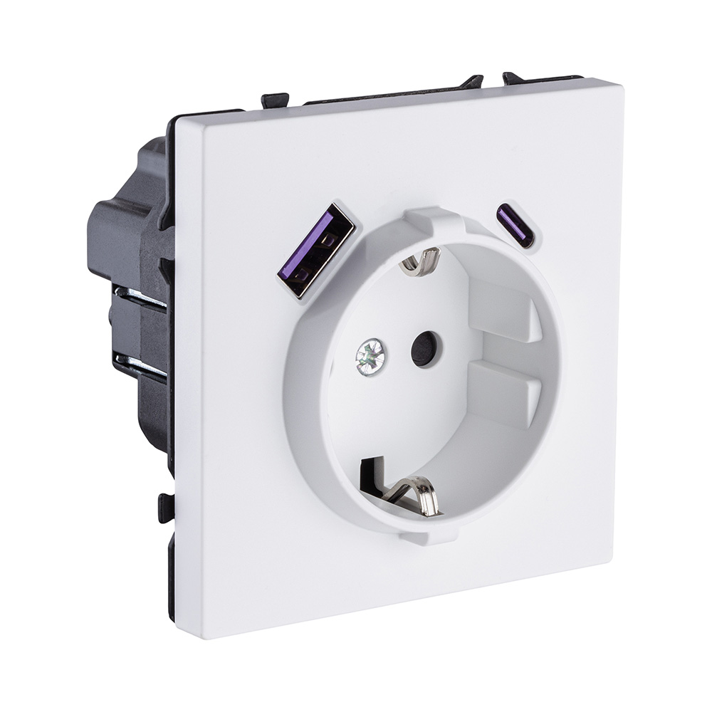 Розетка штепсельная SCHUKO 16A/250 В с USB A+C 20W, белый матовый Kollinger Eclipse EC-016WH в #REGION_NAME_DECLINE_PP#