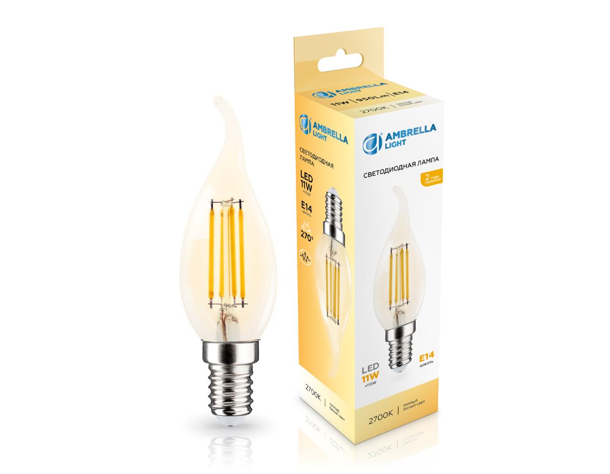 Филаментная светодиодная лампа Ambrella Light Bulbing E14 11W 2700K свеча на ветру 351123 в Санкт-Петербурге