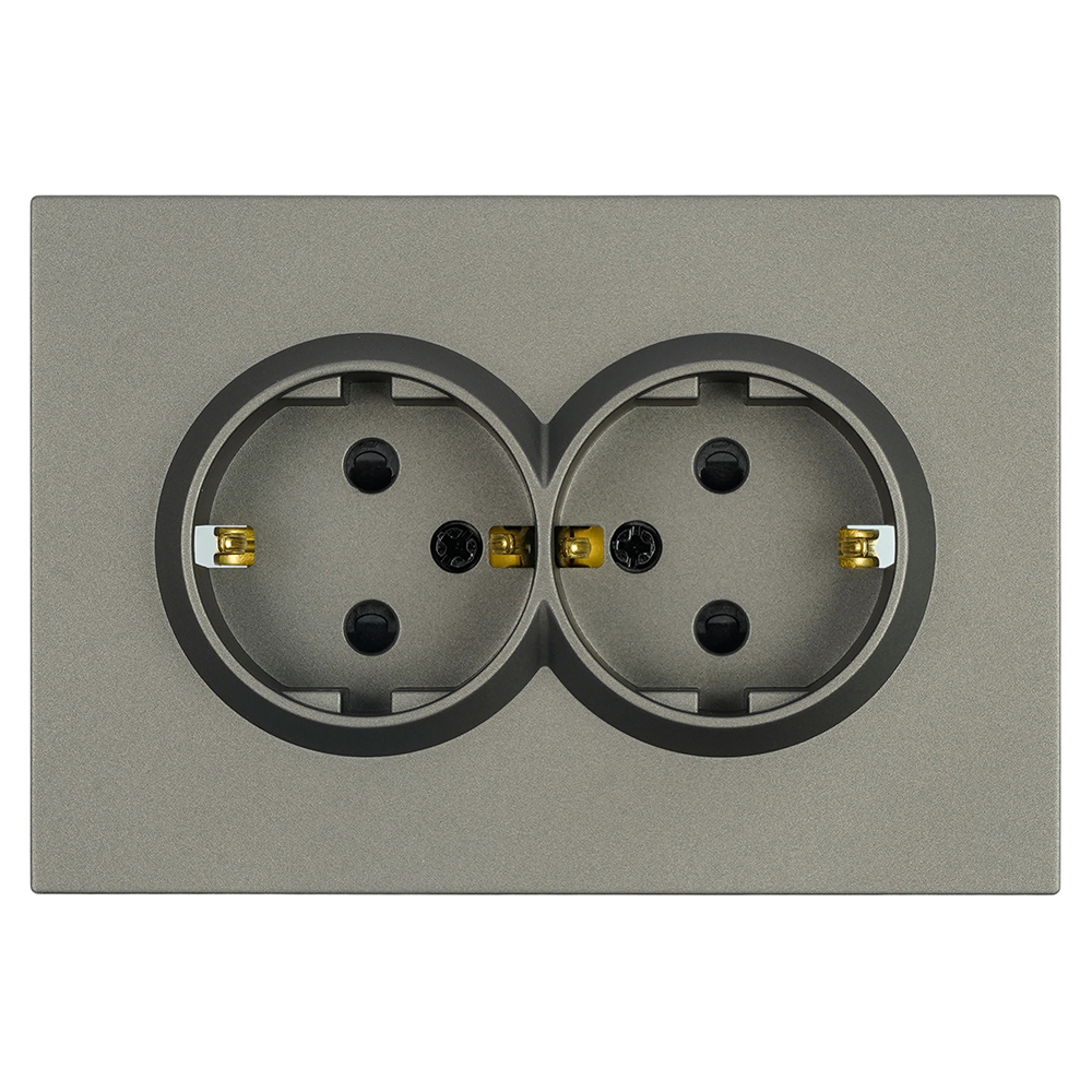 Розетка 2-местная с защитной шторкой Stekker Эмили с/з 250В 16А RST16-5114-09 антрацит soft touch 49934 в #REGION_NAME_DECLINE_PP#