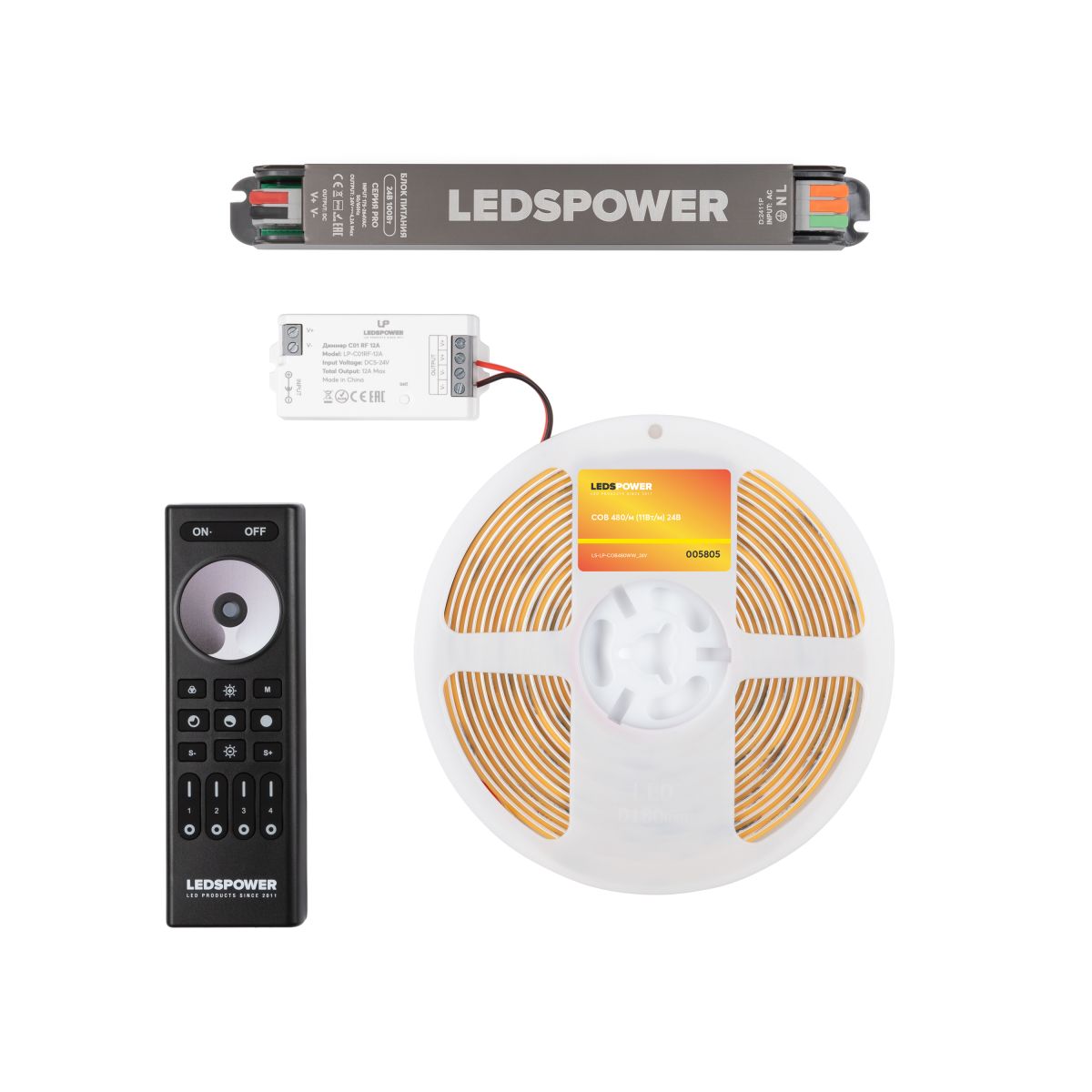 Светодиодная лента LEDS POWER COB 480/м (11Вт/м) 24В теплая 005805 в Санкт-Петербурге