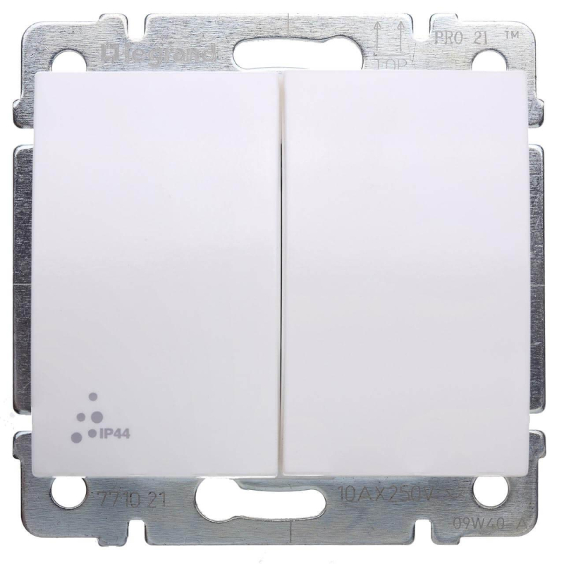 Переключатель двухклавишный на 2 направления Legrand Galea Life 10A 250V IP44 белый 771022 в Санкт-Петербурге