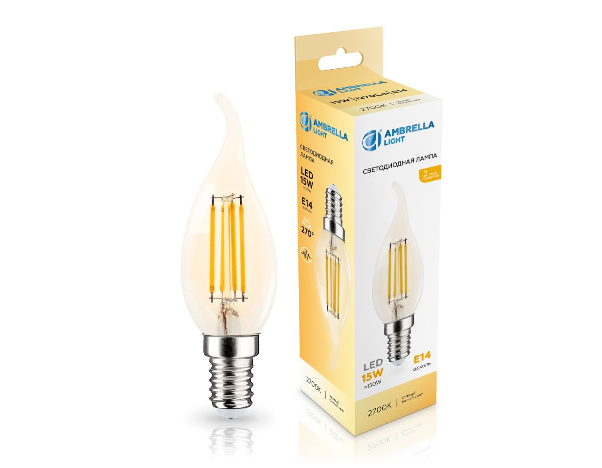 Филаментная светодиодная лампа Ambrella Light Bulbing E14 15W 2700K свеча на ветру 351523 в Санкт-Петербурге
