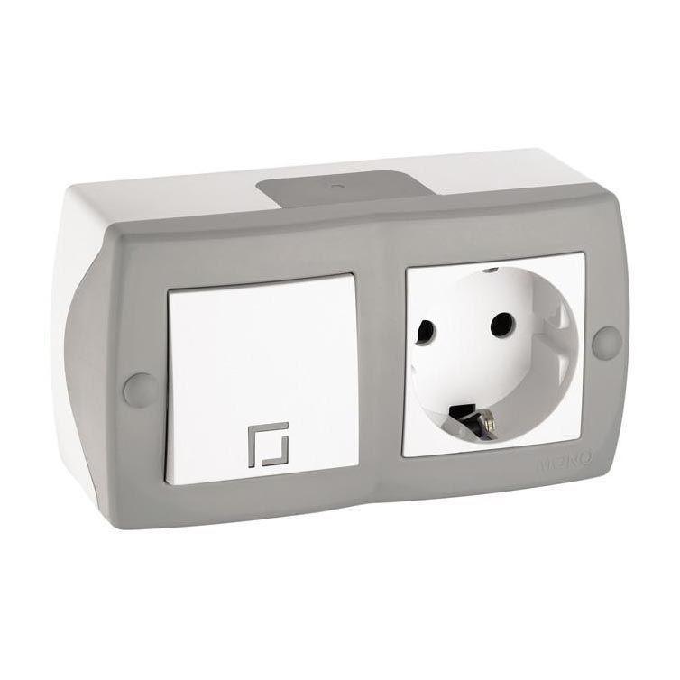 Выключатель одноклавишный + розетка с заземлением Mono Electric Octans IP20 10А 250В бело-серый 104-020001-180 в Санкт-Петербурге