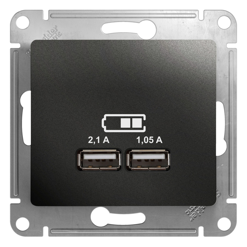 Розетка USB 5В/2,1А, 2х5В/1,05А Systeme Electric Glossa Антрацит GSL000733 в Санкт-Петербурге