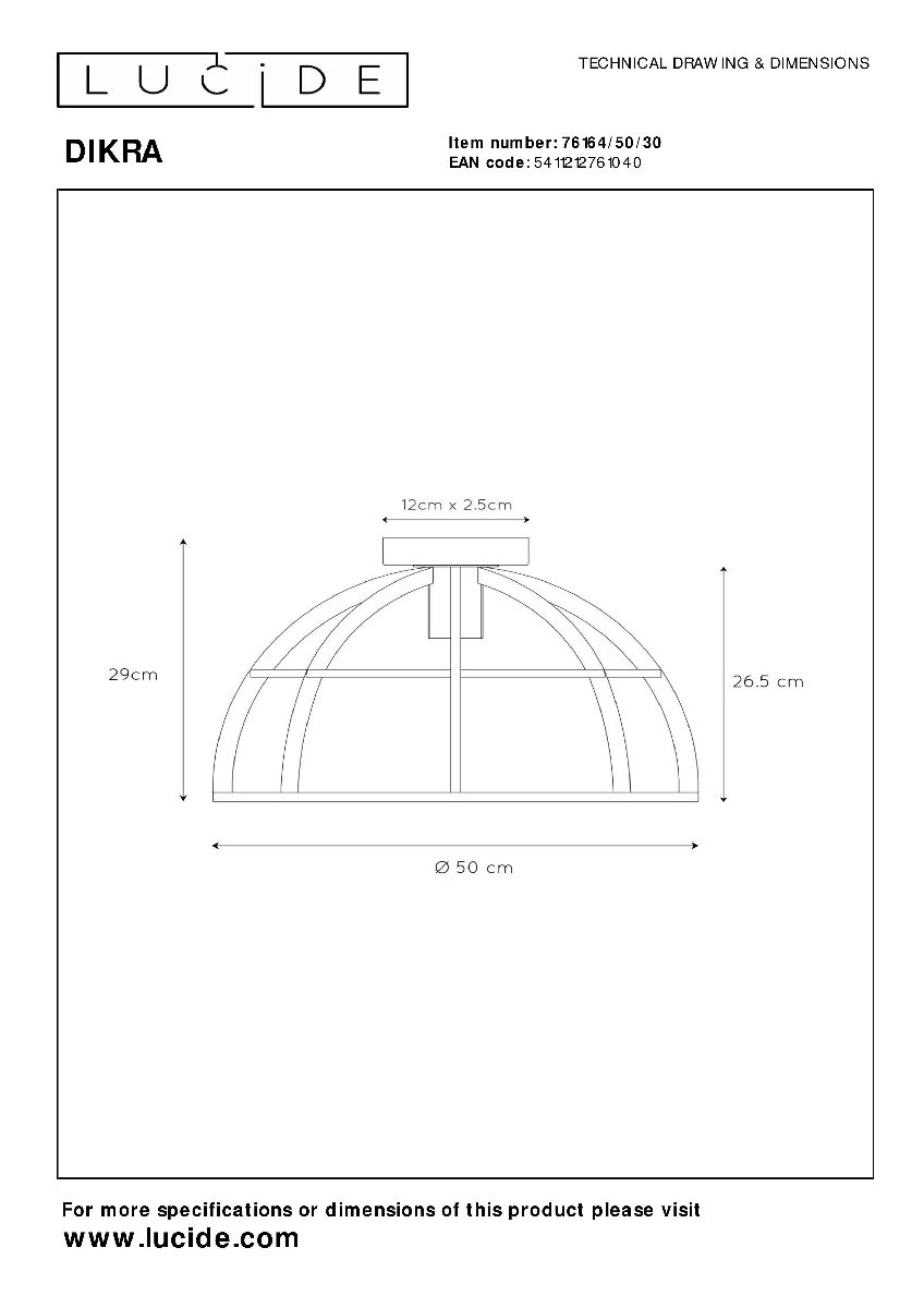 Потолочный светильник Lucide Dikra 76164/50/30 в Санкт-Петербурге