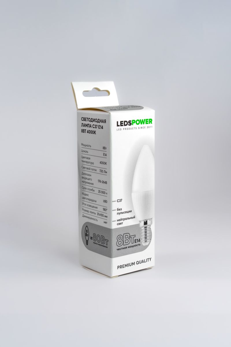 Светодиодная лампа LEDS POWER C37 E14 8Вт 4000К 006697 в Санкт-Петербурге