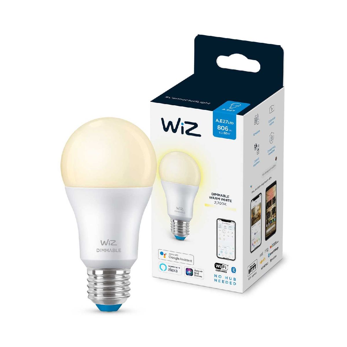 Умная светодиодная лампа Wiz Wi-Fi BLE60WA60E27927DIM1PF/6 E27 8W 2700K 929002450202 в Санкт-Петербурге