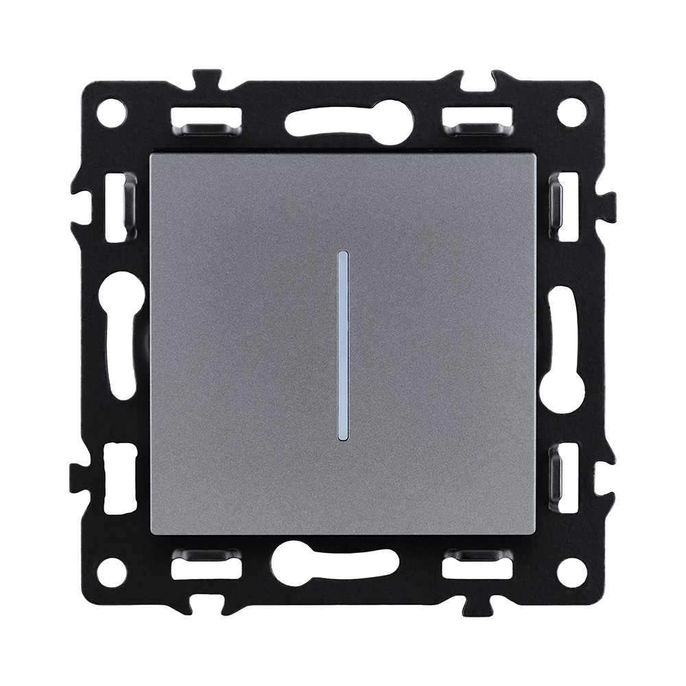 Выключатель кнопочный 1-клавишный 10А/250В с LED подсветкой, серый Kollinger Asthetik AS-012GY в #REGION_NAME_DECLINE_PP#