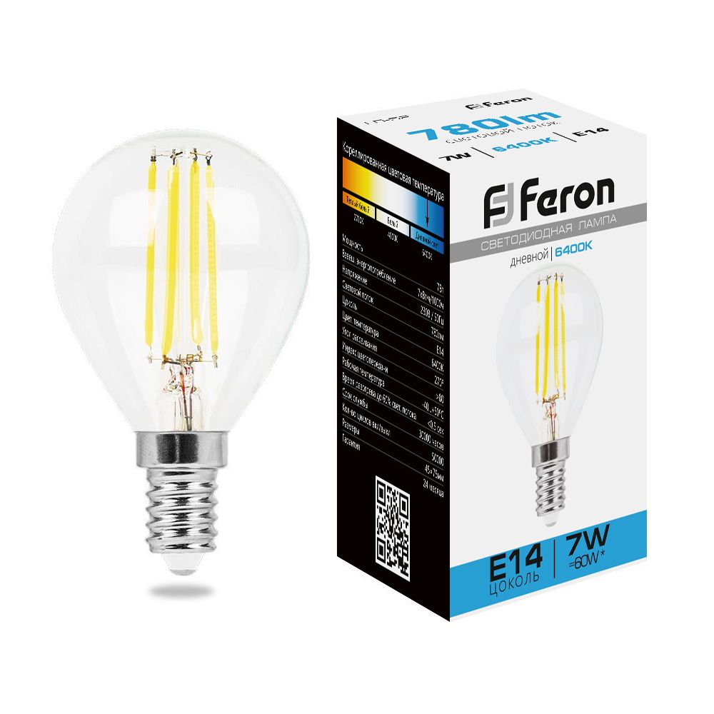 Лампа светодиодная Feron LB-52 Шарик E14 7W 6400K 38221 в Санкт-Петербурге