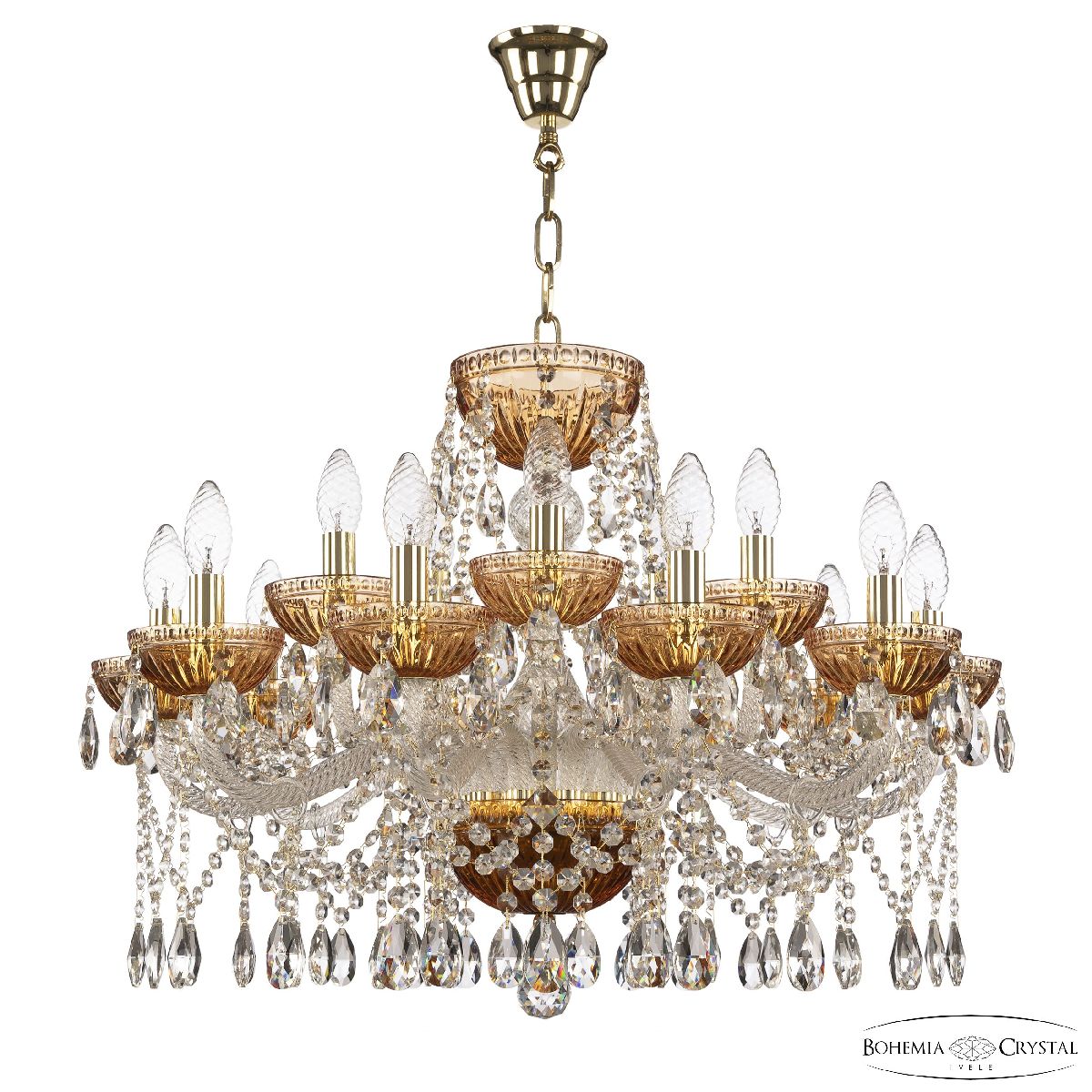 Подвесная люстра Bohemia Ivele Crystal 5413/10+5/240 G Amber/M-1G в Санкт-Петербурге