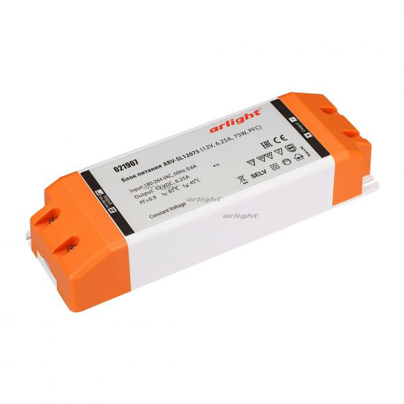 Блок питания Arlight ARV-SL12075 (12V, 6.25A, 75W, PFC) 021907 в Санкт-Петербурге