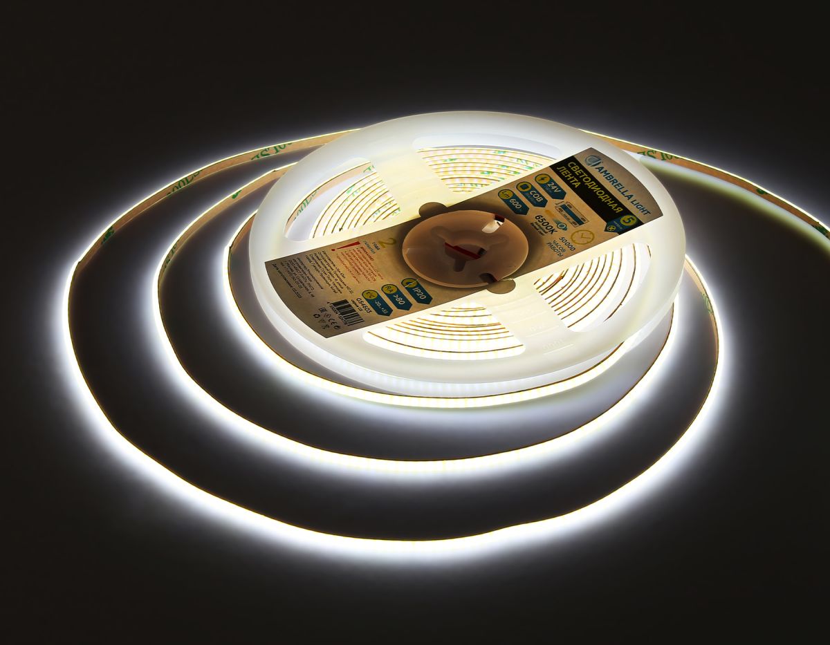 Светодиодная лента Ambrella Light Illumination COB 384Led/ 7W m/ 24V IP20 6500K/ 5m*3mm*2mm (2 конт.) GS4603 в Санкт-Петербурге
