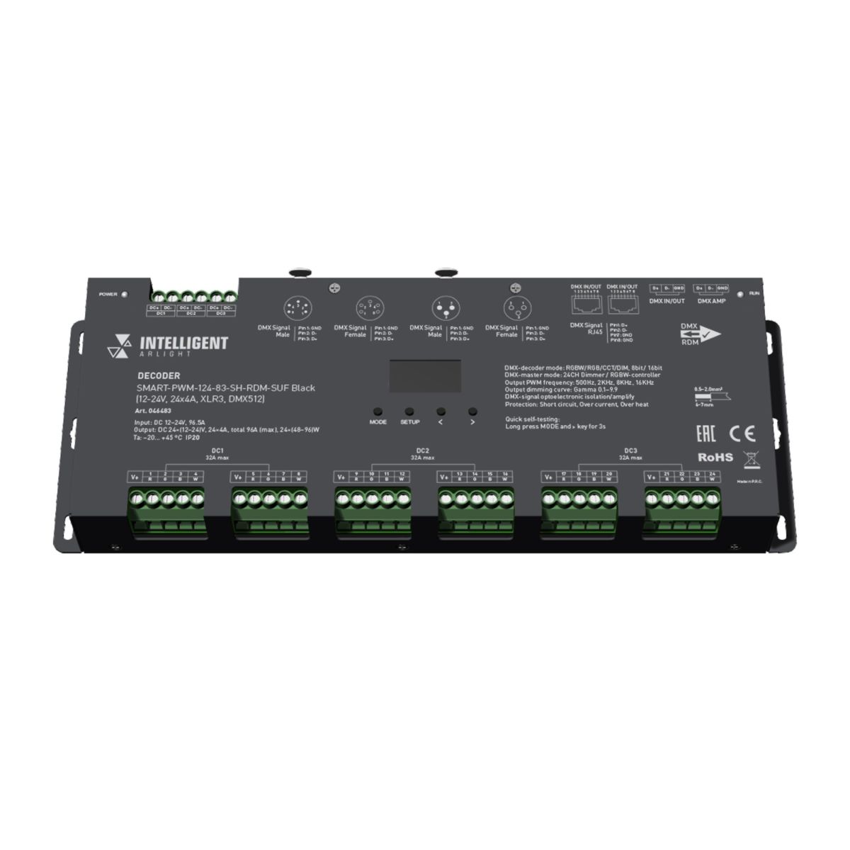Декодер Arlight SMART-PWM-124-83-SH-RDM-SUF Black (12-24V, 24x4A, XLR3, DMX512) 046483 в Санкт-Петербурге