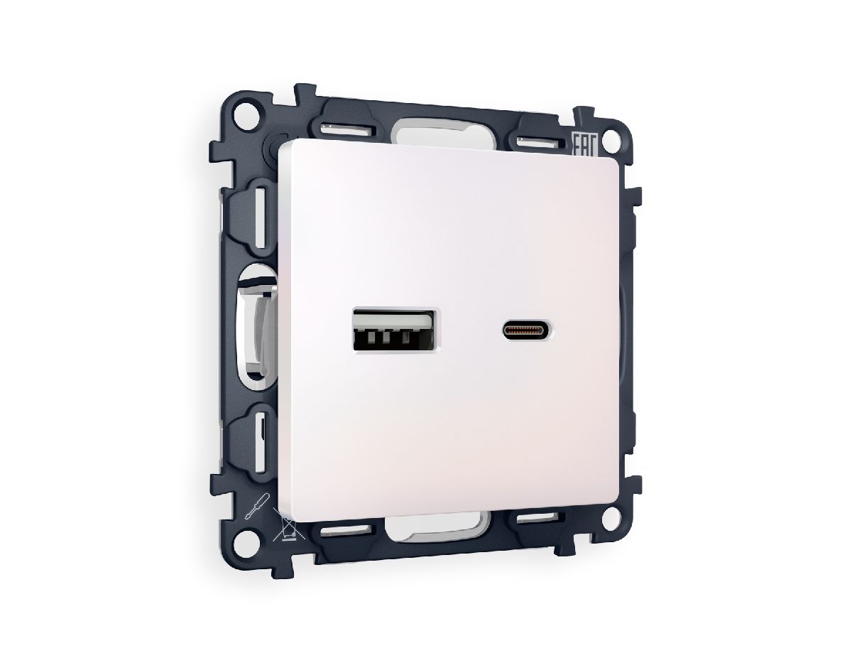 Комплект механизма розетки 2USB A+C 20W (быстрая зарядка) Ambrella Volt Alfa MA211010 в Санкт-Петербурге