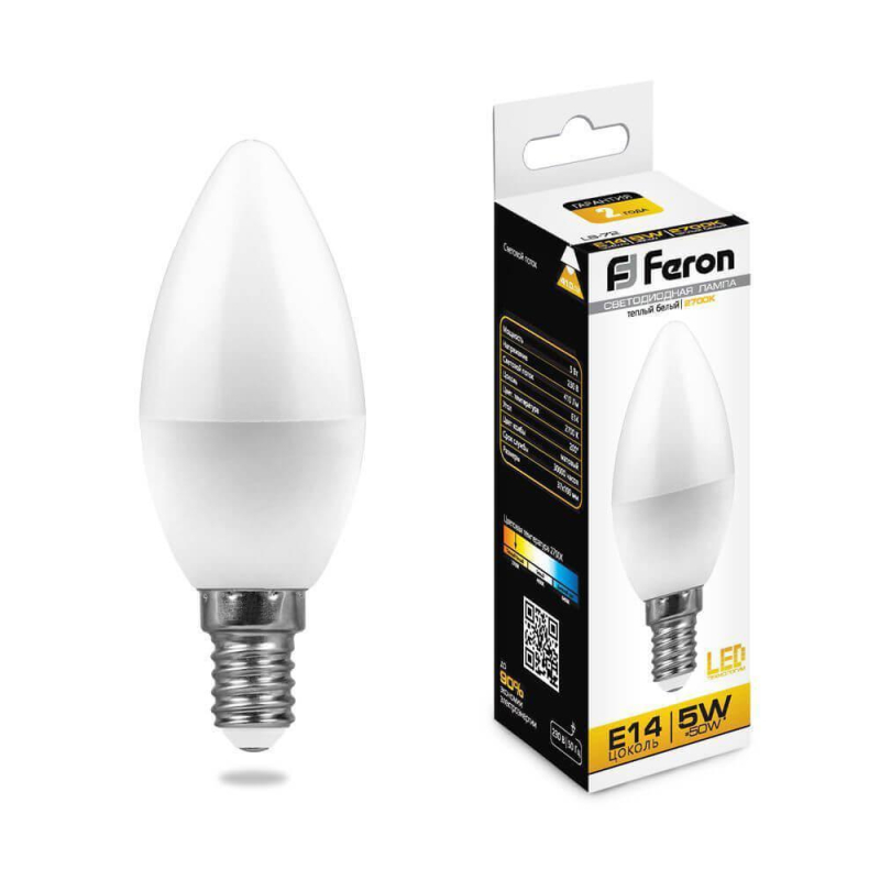 Лампа светодиодная Feron E14 5W 2700K Свеча Матовая LB-72 25400 в Санкт-Петербурге