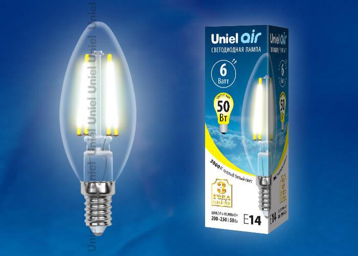 Лампа светодиодная филаментная Uniel E27 7W 3000K прозрачная LED-A60-7W/WW/E27/CL/MB GLM10TR в #REGION_NAME_DECLINE_PP#