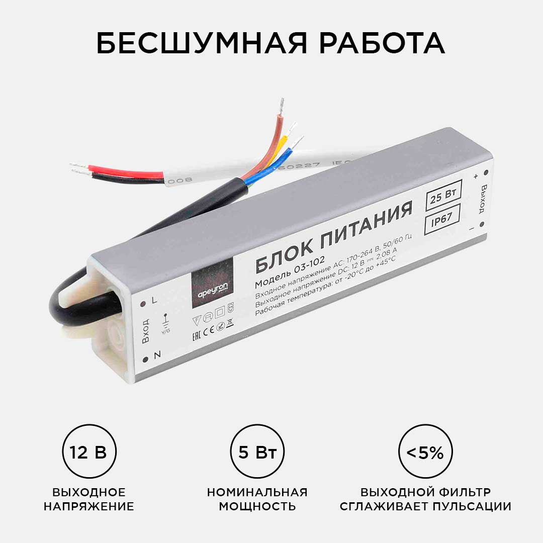 Блок питания Apeyron 12В (СТ) 25Вт импульсный IP67 170-264В 2,08А 03-102 в Санкт-Петербурге