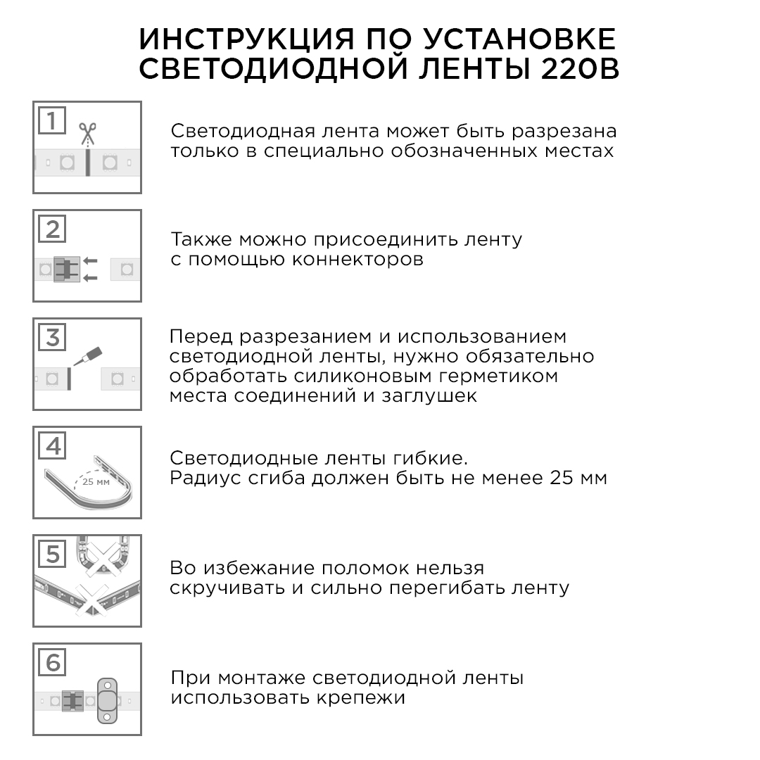 Комплект светодиодной ленты Apeyron 220В 6Вт/м smd2835 60д/м IP65 5м 6500К (сетевой шнур, заглушка, крепежи) 10-55 в Санкт-Петербурге