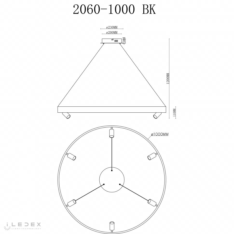 Подвесная люстра iLedex Vision 2060-D1000 BK в #REGION_NAME_DECLINE_PP#