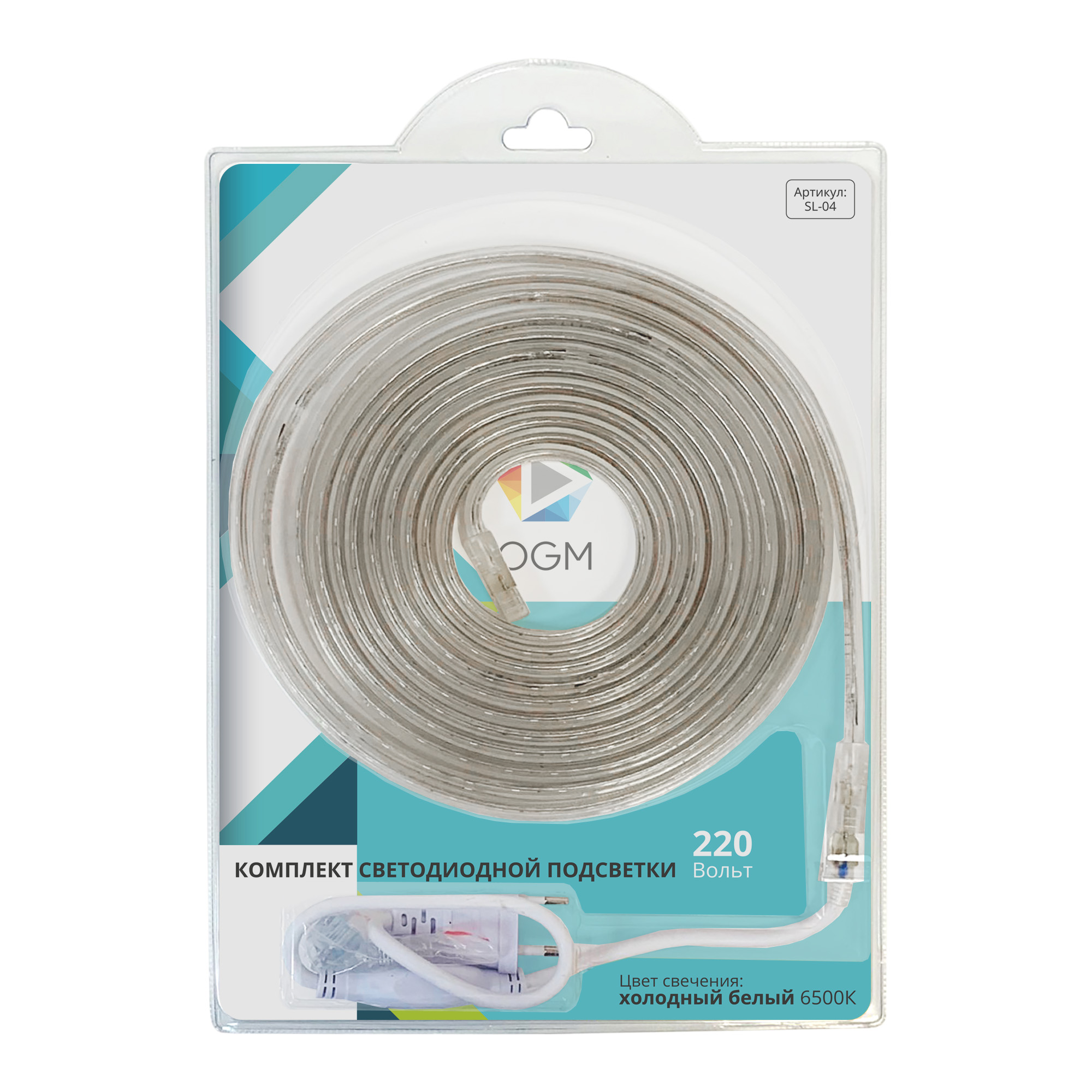 Комплект светодиодной ленты Apeyron 220В 4,8Вт/м smd3528, 60д/м IP65 300Лм/м 5м 6500К, (шнур питания 220В заглушка-1шт, крепеж-5шт) SL-04 в Санкт-Петербурге