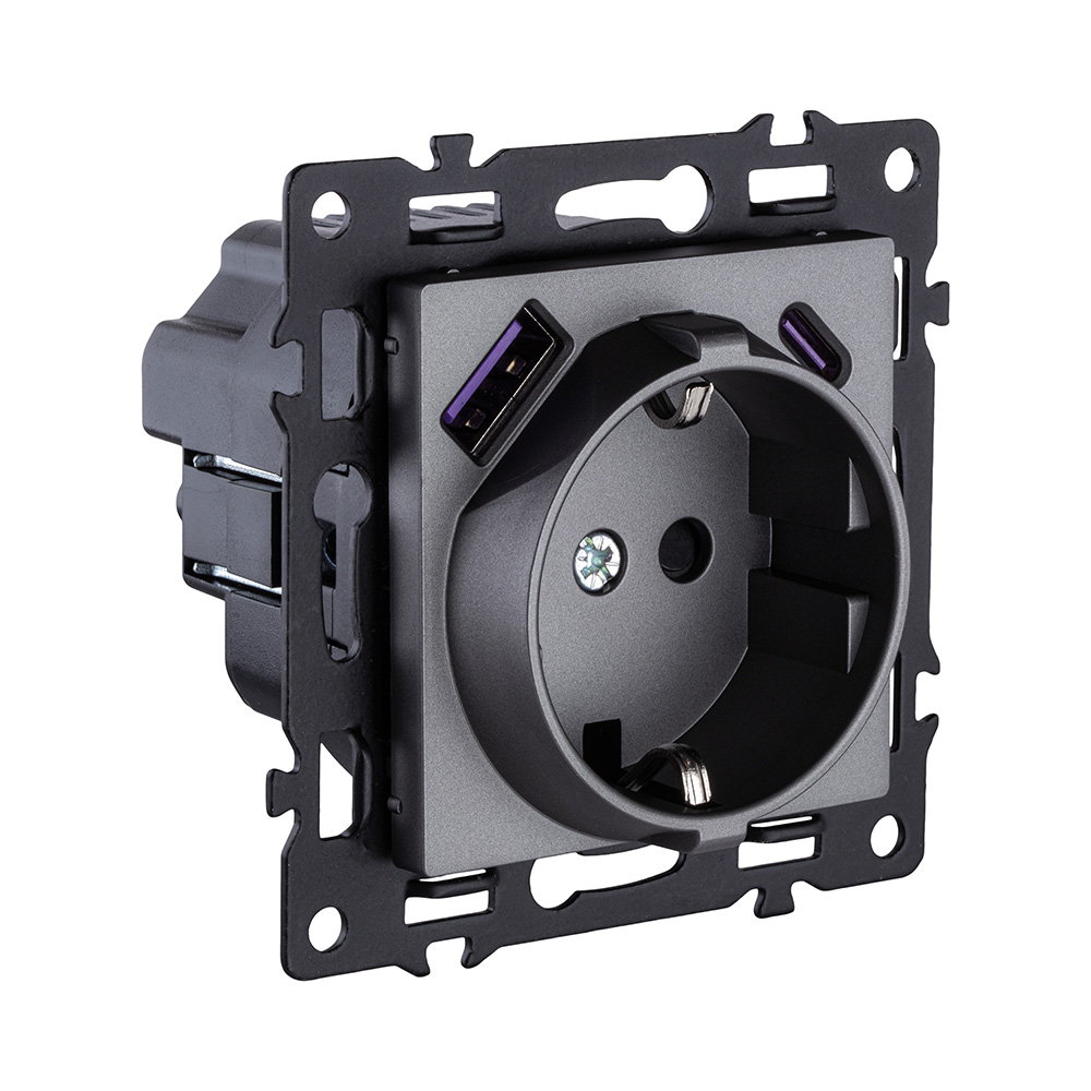 Розетка штепсельная SCHUKO 16A/250 В с USB A+C 20W, серый Kollinger Asthetik AS-016GY в #REGION_NAME_DECLINE_PP#