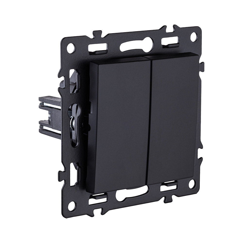 Выключатель кнопочный 2-клавишный 10А/250В, черный Kollinger Asthetik AS-025BK в #REGION_NAME_DECLINE_PP#