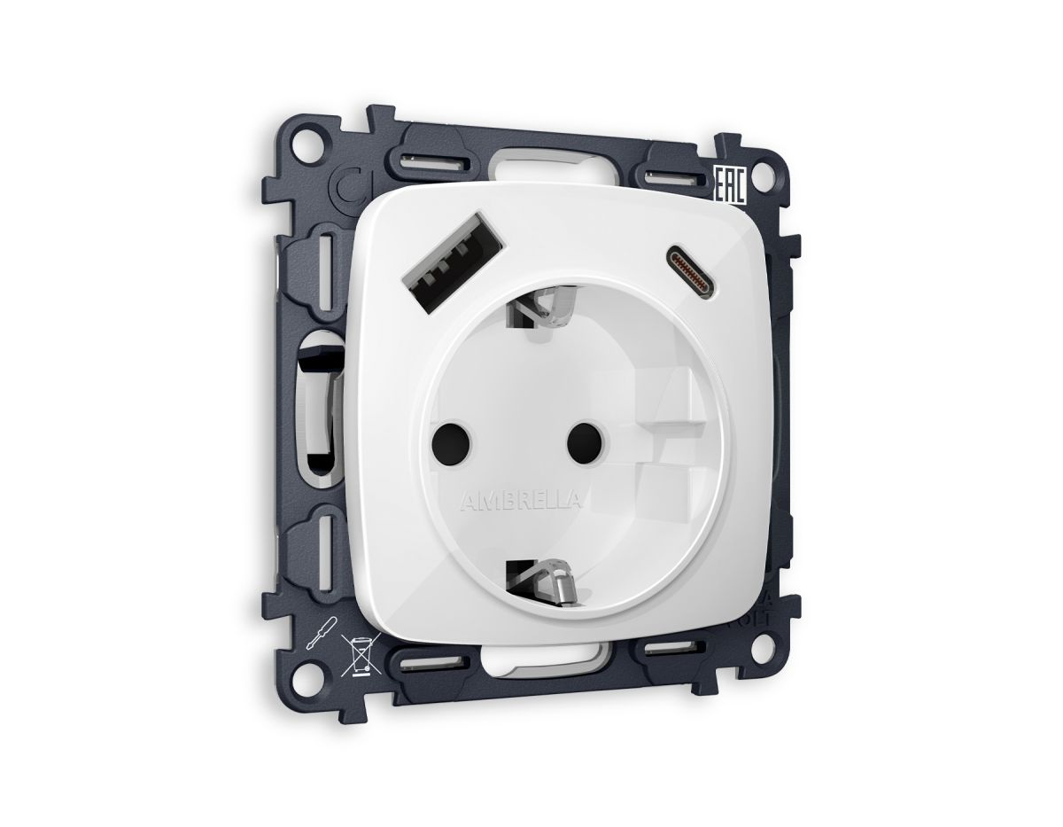 Комплект механизма электрической розетки USB A+C 20W Ambrella Volt Omega (OP1100, VM160) MO110010 в Санкт-Петербурге