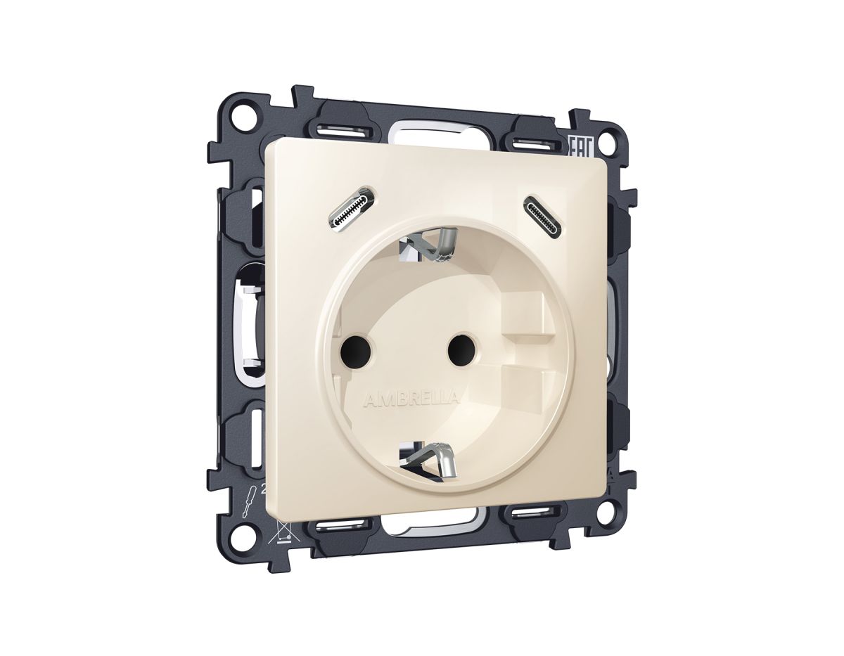 Комплект механизма электрической розетки 2USB С+C 20W с/з на винтовых зажимах 16A-250V Alfa Бежевый глянец Quant Ambrella Volt MA310510 (AP3105, VM165) в #REGION_NAME_DECLINE_PP#