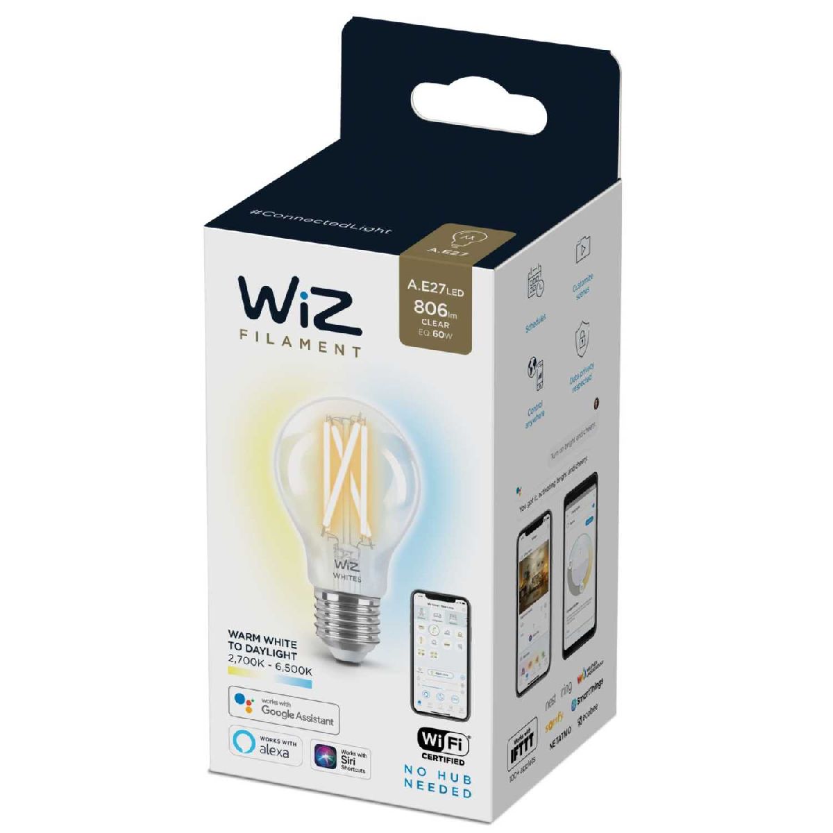 Умная светодиодная лампа Wiz Wi-Fi BLE60WA60E27927-65CL1PF/6 E27 7W 2700/6500K 929003017201 в Санкт-Петербурге