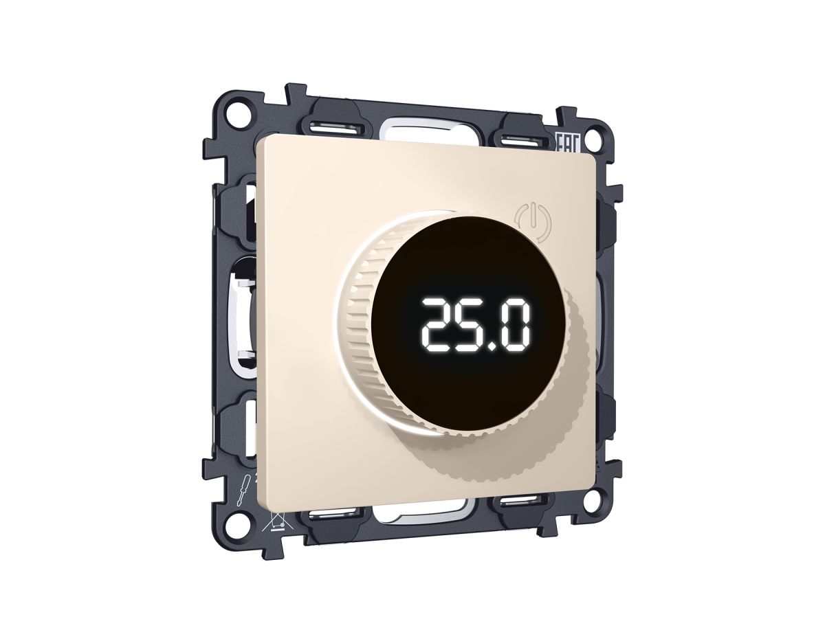 Комплект механизма терморегулятора с цифровым дисплеем с подсветкой и датчиком для теплого пола Alfa Бежевый матовый Quant Ambrella Volt MA325810 (AP3258, VM1385) в Санкт-Петербурге