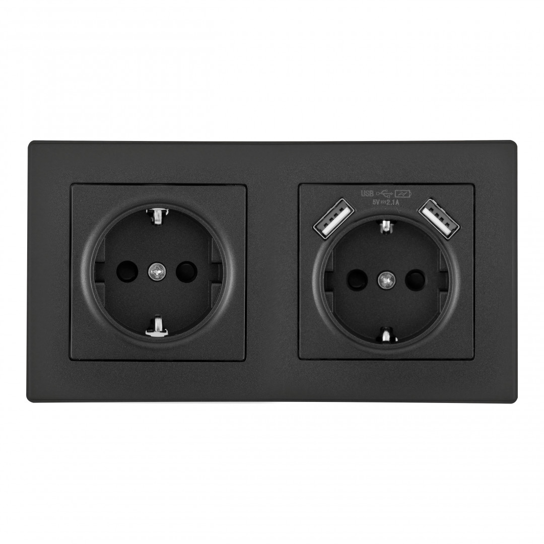 Розетка двойная (двухпостовая) с USB Arte Milano SET06-2-47-1-40-1 black в Санкт-Петербурге