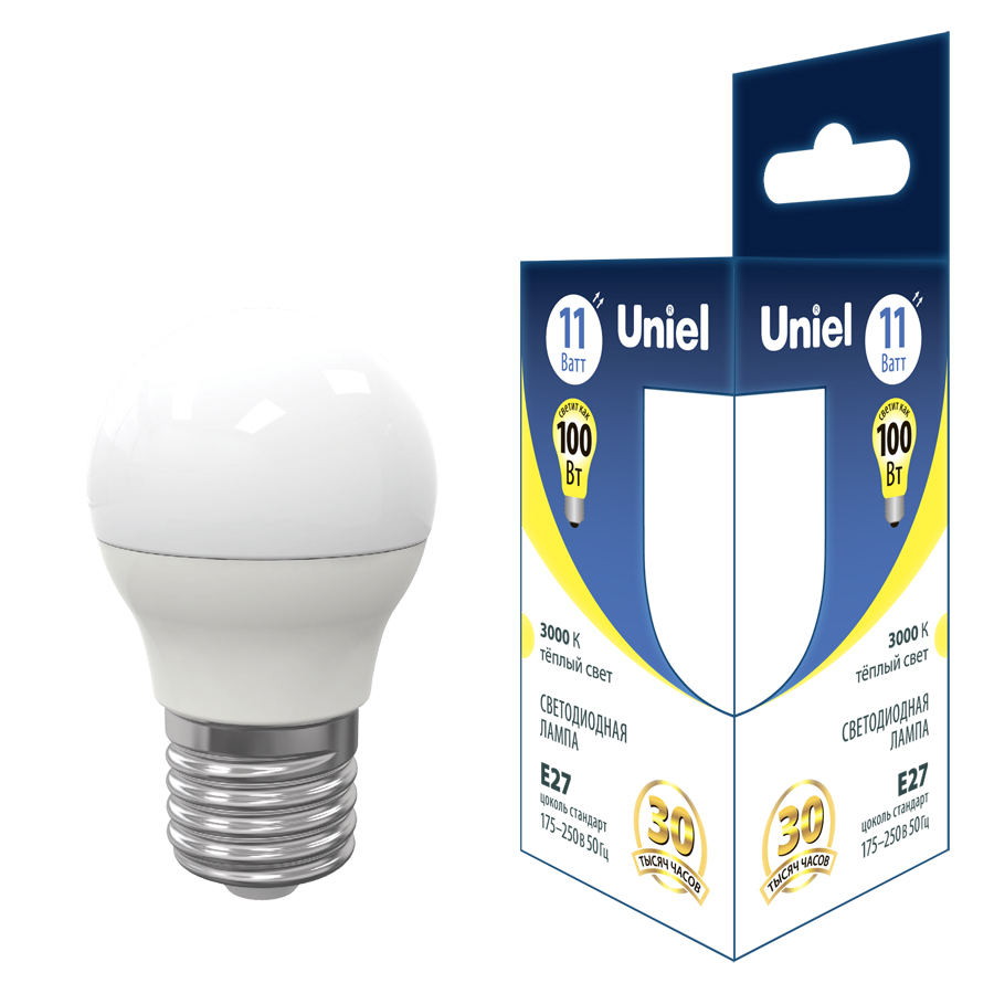 Лампа светодиодная Uniel E27 11W 3000K груша матовая LED-G45-11W/3000K/E27/FR PLS03WH UL-00006841 в Санкт-Петербурге