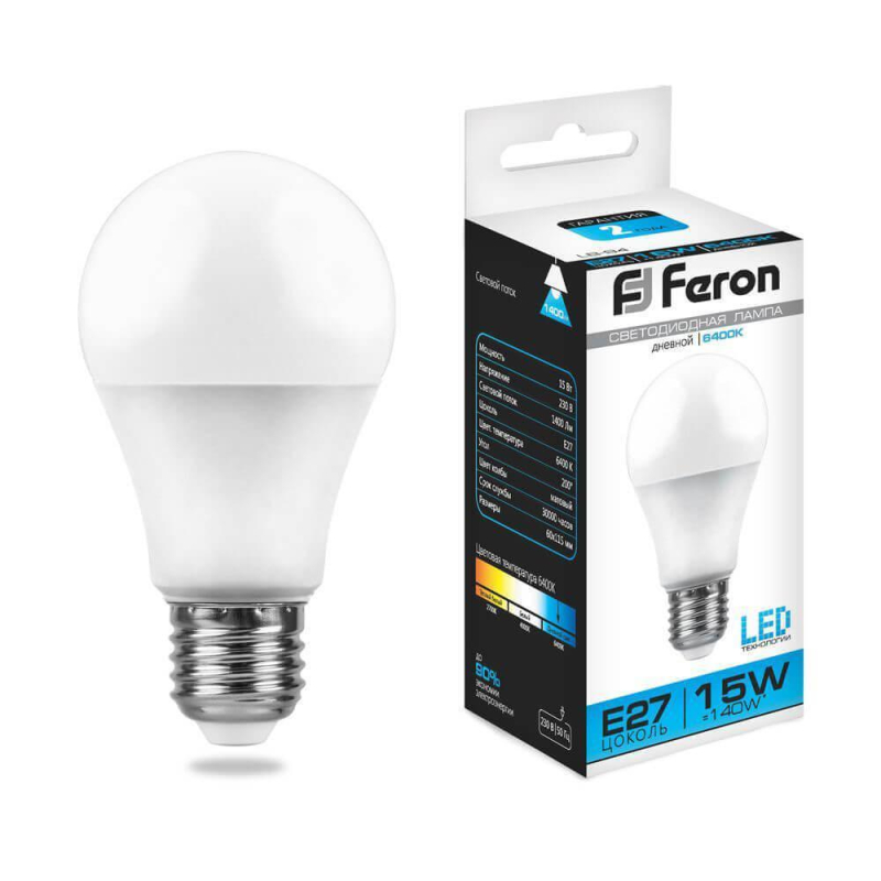 Лампа светодиодная Feron E27 15W 6400K Шар Матовая LB-94 25630 УЦ в Санкт-Петербурге