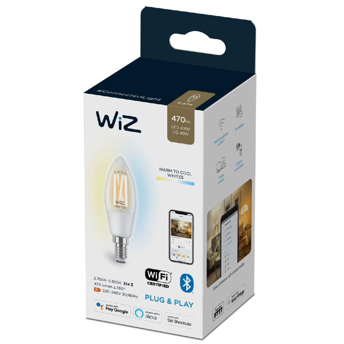 Умная светодиодная лампа Wiz Wi-Fi BLE40WC35 E14927-65CL1PF/6 E14 4,9W 2700/6500K 929003017601 в Санкт-Петербурге