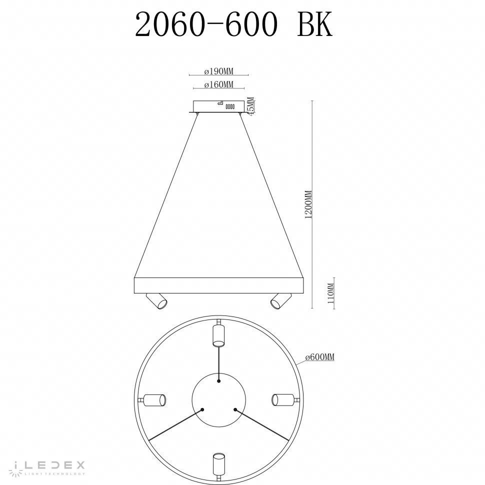 Подвесная люстра iLedex Vision 2060-D600 BK в Санкт-Петербурге